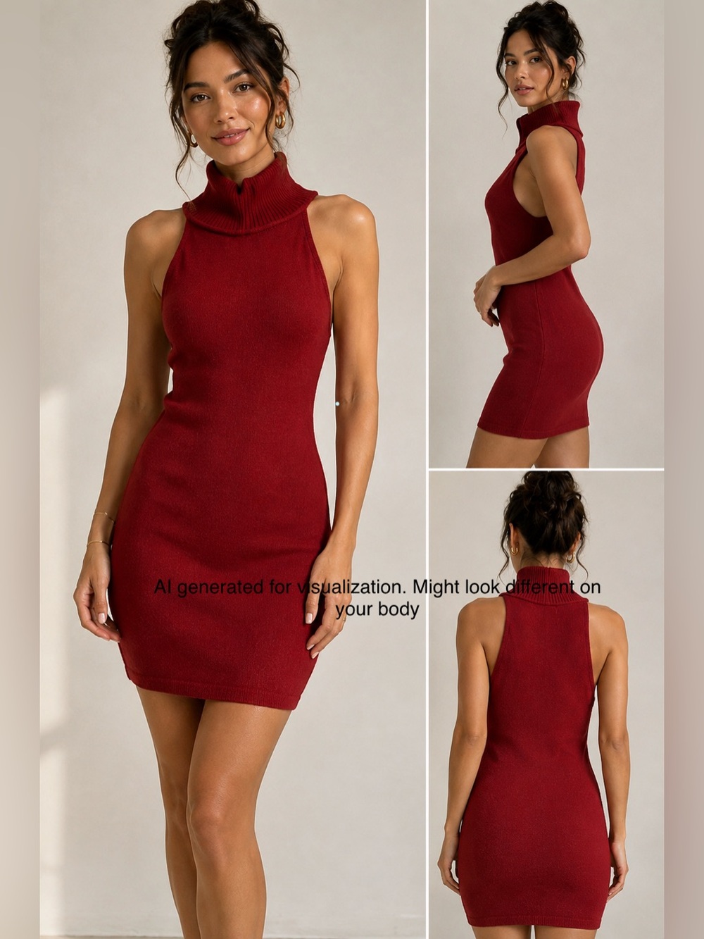 Sleeveless sweater dress with turtleneck.
